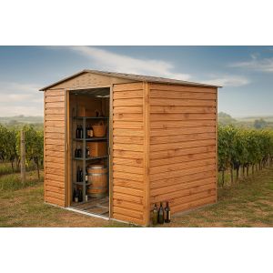 Caseta cobertizo metal jardin alpine 8x6 imitacion madera duramax marron