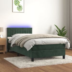 Cama box spring 80x200 cm, colchón y LED terciopelo verde oscuro rhu9249