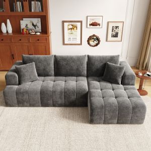 Sofá chaise longue modular chenilla gris 3-4 plazas diseño a ras de suelo