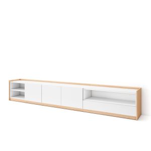 Mueble tv, 310x50x37cm, blanco y roble soft rf4332
