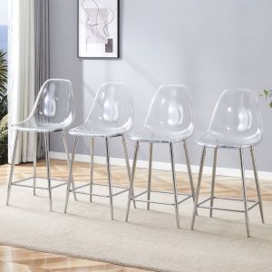 Taburete de bar transparente acrílico con estructura plateada