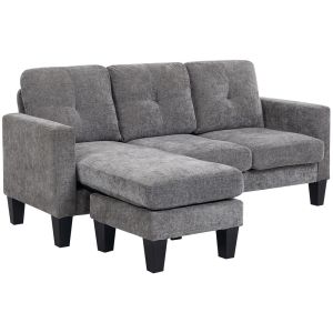 Sofá chaise longue 186x130x84 cm chenilla, acero color gris Homcom