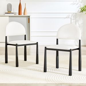 Silla de comedor acolchada de polipiel blanca con patas metálicas set de 2