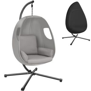 Tectake silla colgante acero estable,altura regulable,cojín, gris claro