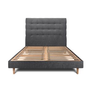 Cama 160x200 cm con cabecero tapizado - tejido lienzo mate - negro