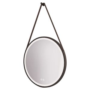 Espejo iluminado kyara con correa - marco de aluminio negro - ø80 cm