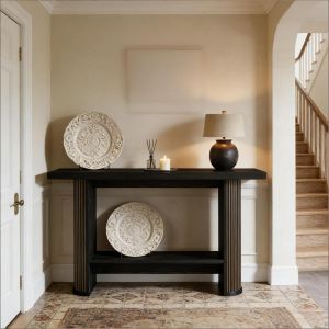 Mesa consola para recibidor salón madera negro diseño estrecho