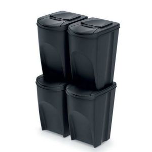 Set 4 cubos de basura keden sortibox 100% plástico reciclado, negro, 140l