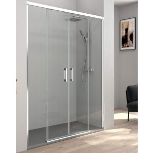 Mampara ducha frontal 2 puertas 2 fijos | transparente cromo 165cm