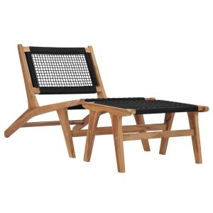 vidaXL tumbona con reposapiés madera maciza de teca y cuerda