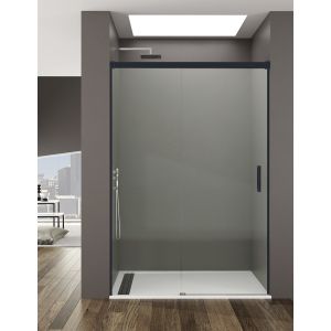 Mampara de ducha frontal basic 1+1 125-130cm transparente perfil negro