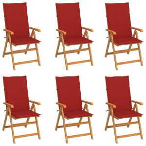 vidaXL sillas de jardín 6 uds madera maciza de teca cojines rojo