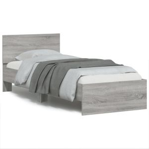 Cama cabecero luces LED gris sonoma 90x200 cm reg4885