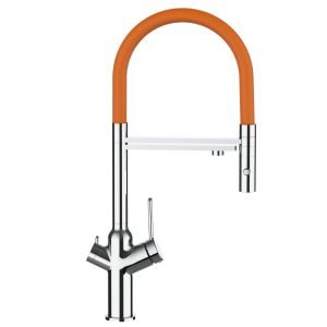 Grifo cocina 4 vías cromado BOD caño giratorio naranja ducha 2chorros