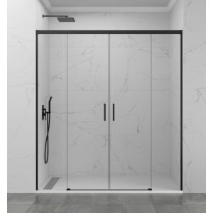 Mampara basic spazio 2 puertas + 2 fijos transparente negro 150 cm