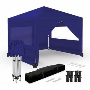 Carpa plegable 3x3m – 4 paredes laterales – azul – jardín exteriores