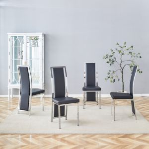 Conjunto de sillas de comedor pu negro plata set de 4 respaldo alto