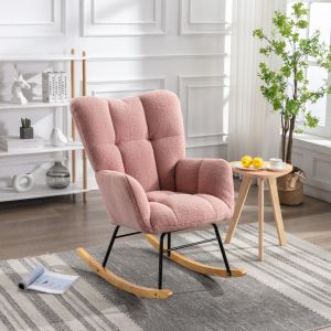 Sillón mecedor teddy rosa con respaldo alto y brazos acolchados