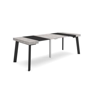 Mesa consola extensible, 58/222x90x73cm, cemento, patas de madera rf3071