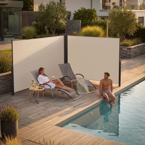 Tectake toldo lateral doble extensible, enrollable, 2x6 m beige