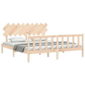 vidaXL estructura de cama de matrimonio con cabecero madera maciza