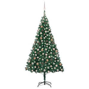 vidaXL árbol de navidad preiluminado con luces y bolas verde 240 cm