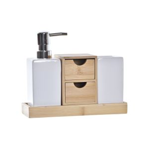 Set 4 baño de dolomite y bambú 20,5x6,8x17cm