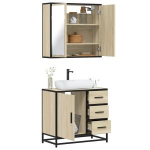 Set de muebles de baño 2 pzas madera contrachapada roble sonoma esb1083