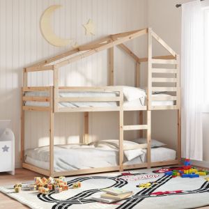 Cama 90x200 cm,cama litera sin colchón madera maciza de pino rhu8401