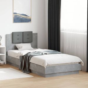 Cama cabecero luces LED gris hormigón 100x200 cm reg6983