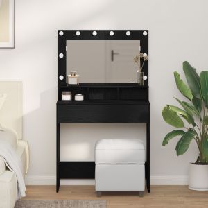 Mesa de maquillaje con luces LED - madera negra 79x41x135 cm oif150740