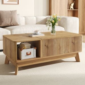 Mesa de centro elevable con almacenaje mdf natural 50x95x48cm