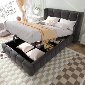 Cama acolchada 90x200cm infantil, cabecero alas, gris