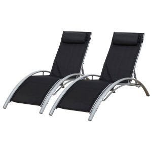 Pack de 2 tumbonas galapagos en textileno negro aluminio gris