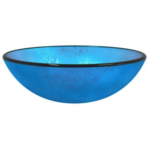 vidaXL lavabo de vidrio templado azul 42x14 cm