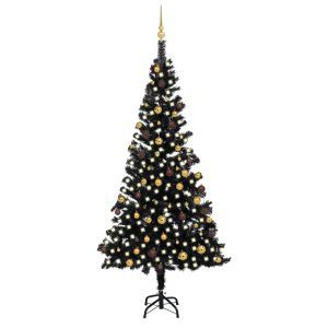 vidaXL árbol de navidad preiluminado con luces y bolas negro 240 cm