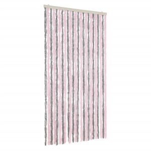 vidaXL cortina antimoscas chenilla gris plateado y rosa 100x200 cm