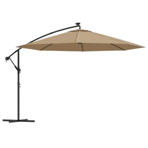 vidaXL sombrilla voladiza jardín con luces LED palo acero taupe 350 cm