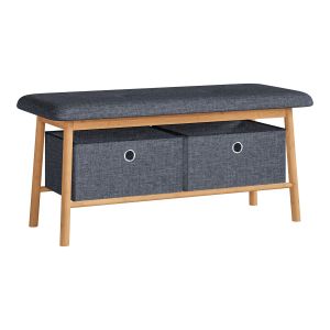 Banco zapatero vad 2 cajas 90x30x45cm bambú/gris [en.casa]