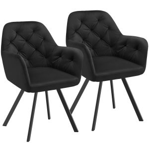 2 sillas de comedor 360º con reposabrazos y de terciopelo, negro