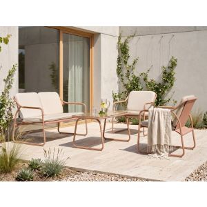 Conjunto de jardín con mesa 4 plazas calascio metal beige claro