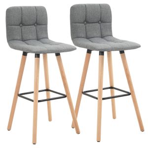 Taburetes de bar lino sintético, madera de caucho color gris