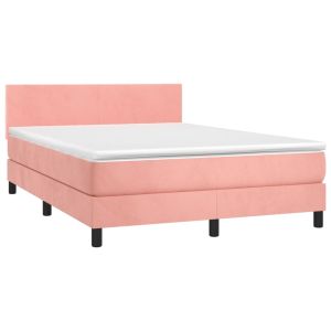 vidaXL cama box spring colchón y LED terciopelo rosa 140x200 cm