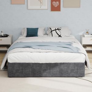 Cama 160x200cm con elevación a gas y somier de lamas estable, gris
