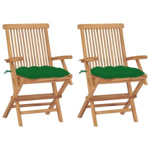 vidaXL sillas de jardín 2 uds madera maciza de teca con cojines verdes