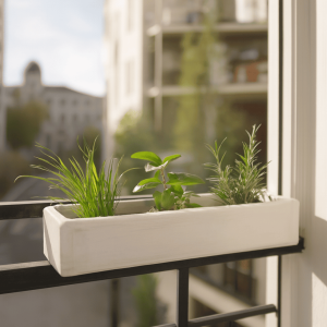Jardinera balcona de madera pintada en blanco vidahuerto 60x13x9 cm