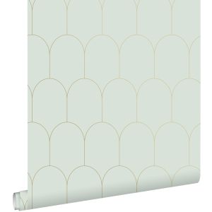 Estahome papel pintado arte deco menta verde claro y oro 53 cm x 10.05 m