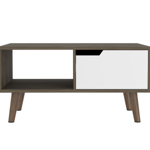 Mesa de centro oslo con cajón bellota/blanco, estilo moderno.