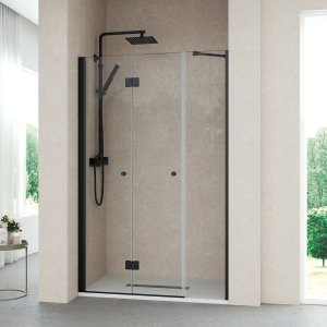 Mampara ducha frontal puerta plegable 1 fijo 140cm transparente negro