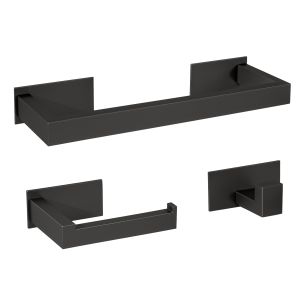Valaz accesorios negro mate cuadrados toallero 30cm+2perchas+portarollos